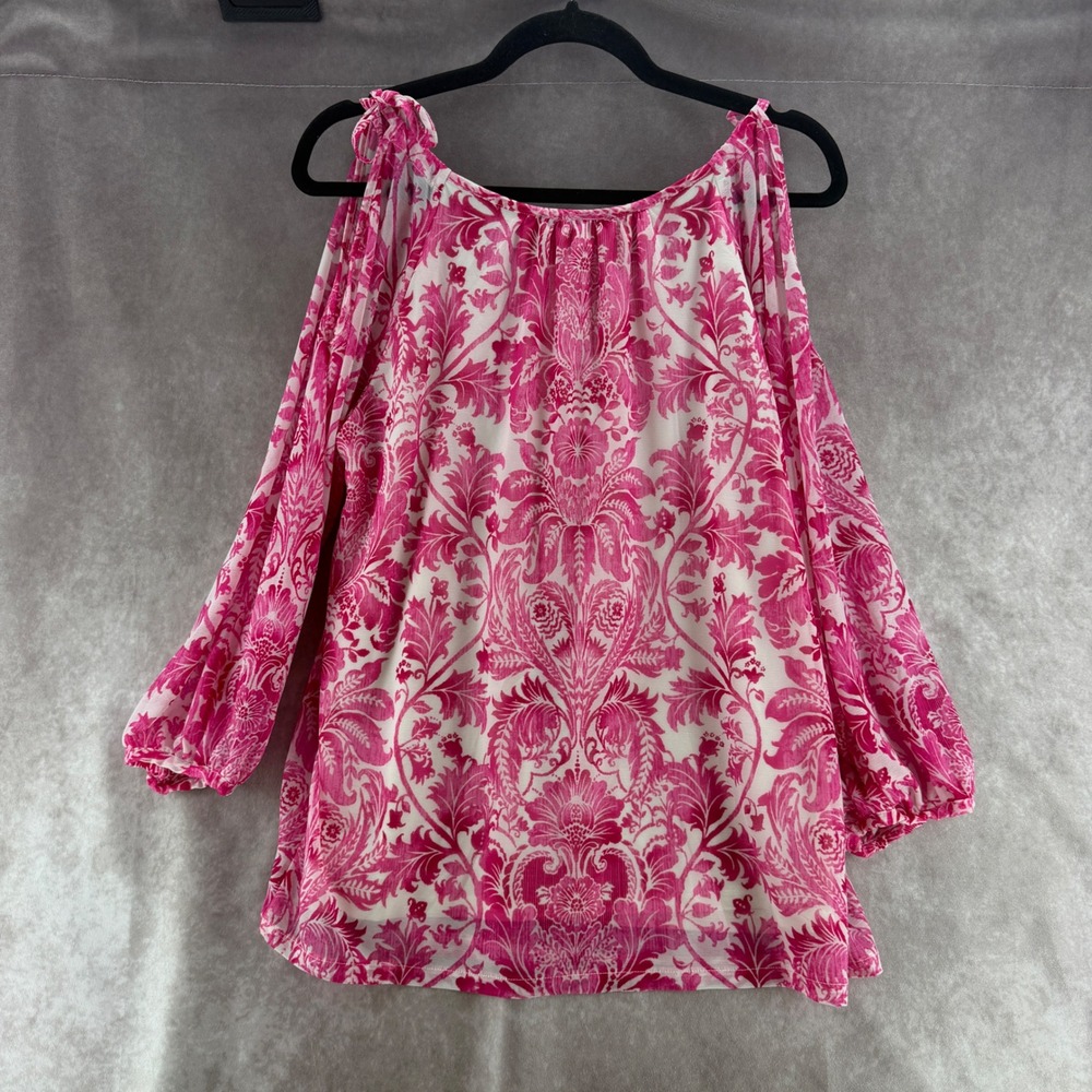 INC International Concepts Pink Damask Cold Shoulder Embellished Blouse Large